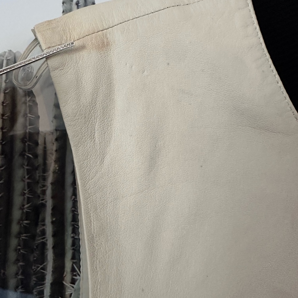 Trina Turk Cream Leather Sleeveless Dress with Black Trim - Picture 7 of 16